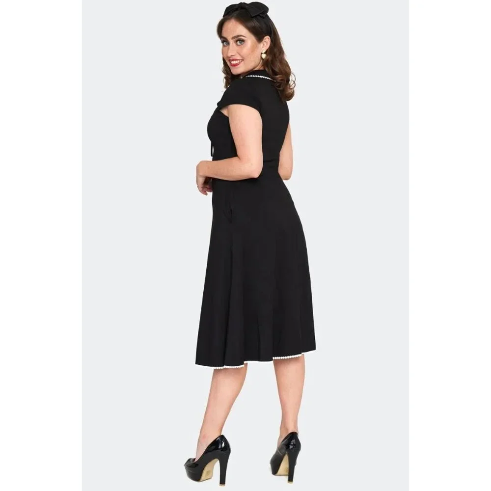 NWT Voodoo Vixen Black Tie Neck Flare Dress Retro Pinup Style - Picture 3 of 11